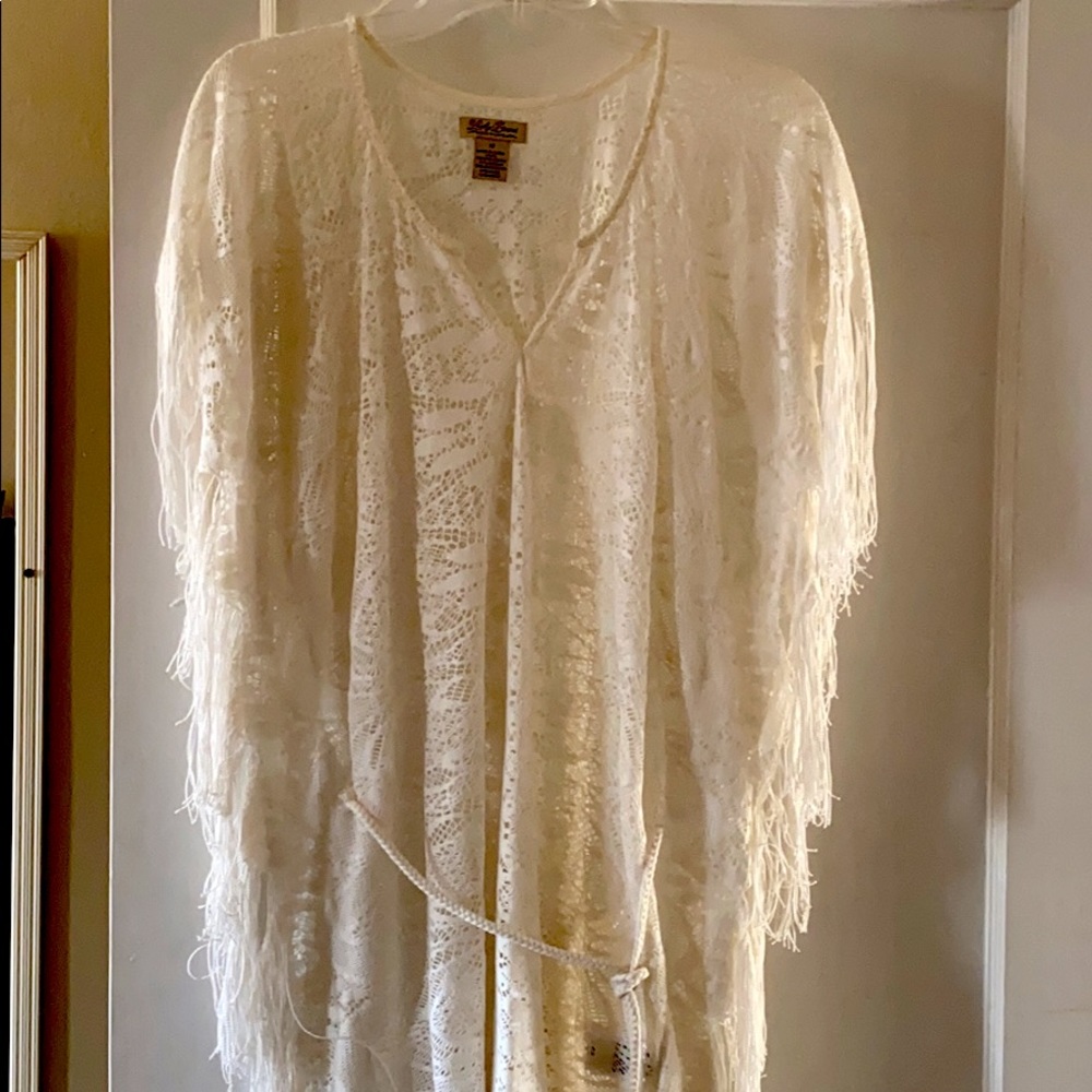 Lucky Brand Crochet Cover Up with Fringe Detail